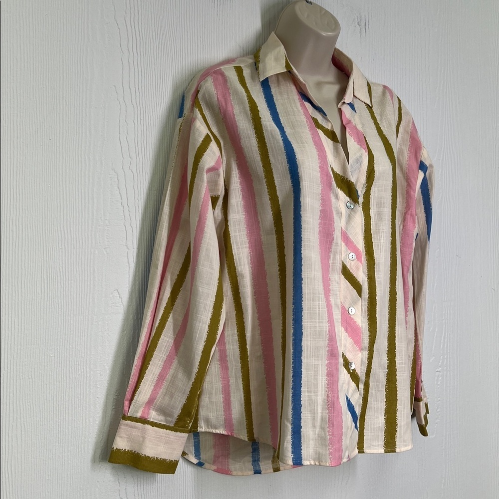 Zara - NWT Oversized Colorful Stripe Button Down Lightweight Blouse Size Small - Picture 3 of 10